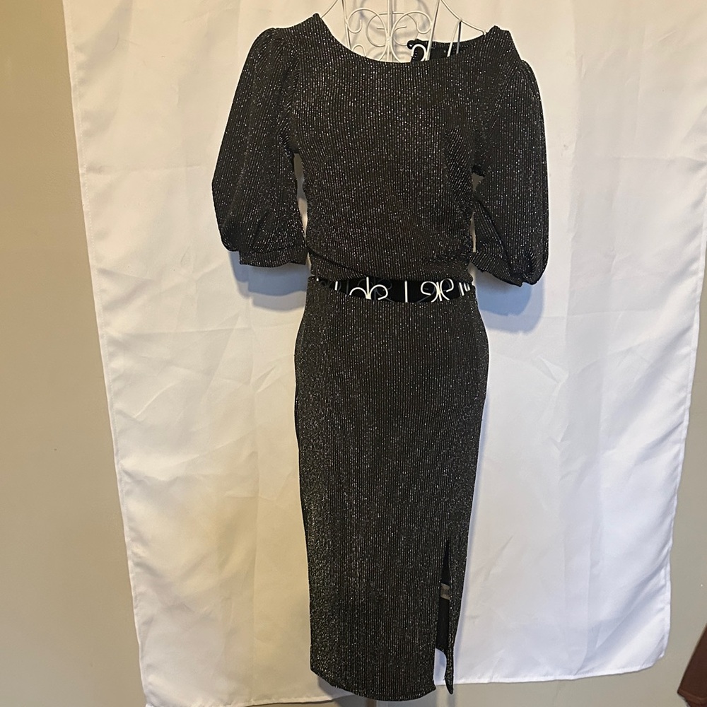 Haute Monde Glittering Black Asymmetrical Dress